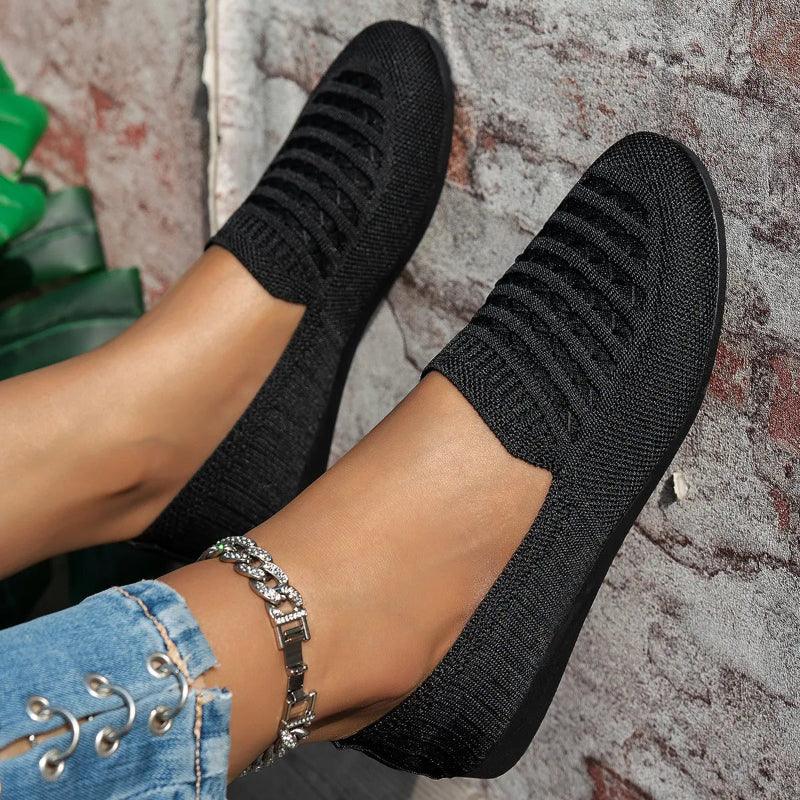Mocassins Femme Orthopédiques Maille – Enfilage Facile Bout Rond Plat