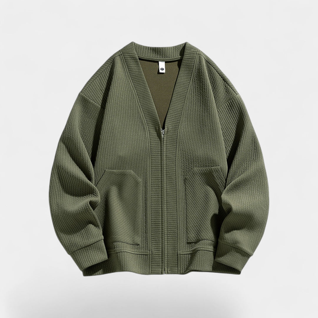 Herren-Strickjacke mit Strukturmuster – Reißverschluss, lässiger Schnitt