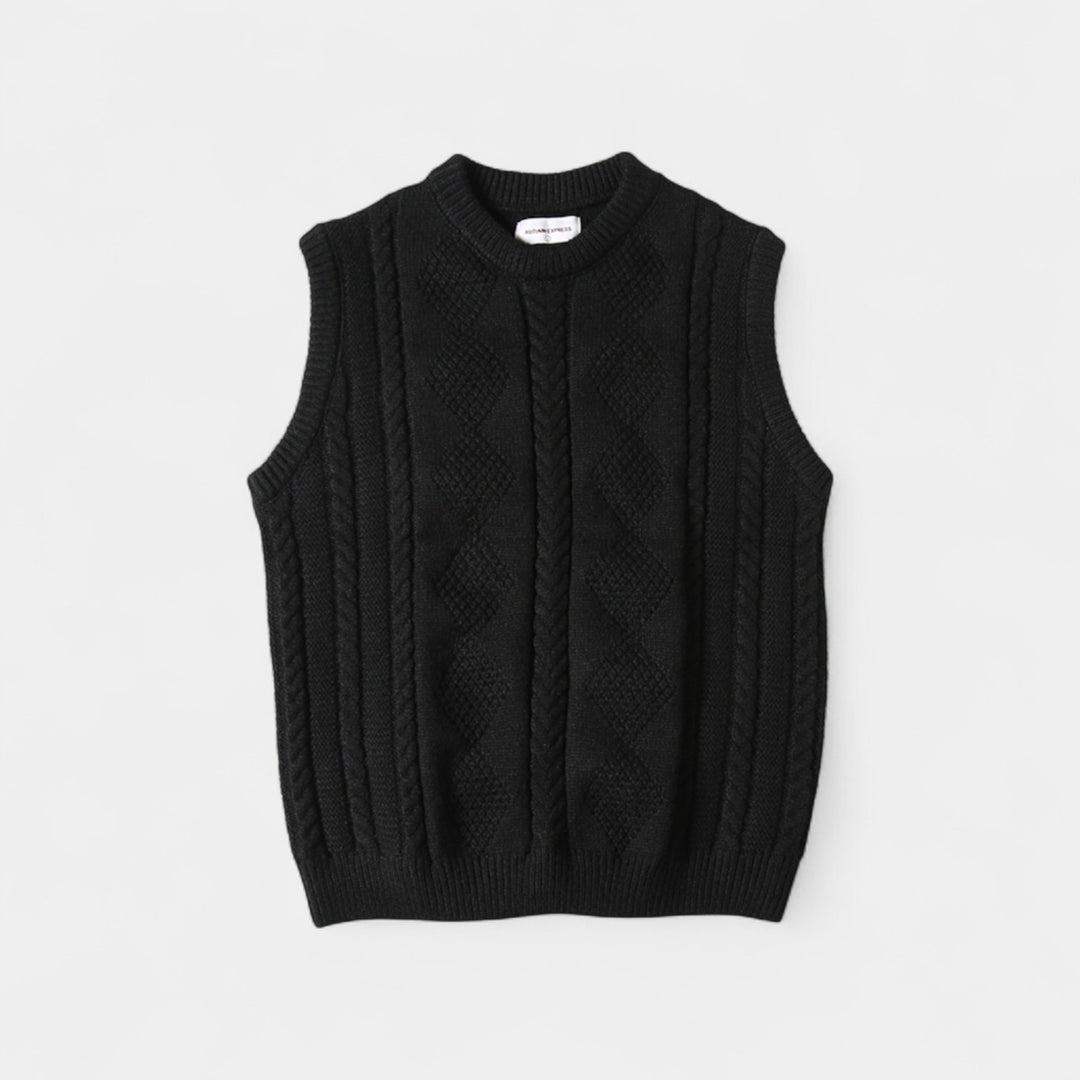 Riche | Men's cable-knit sweater - Quarter-length sleeves with refined buttons