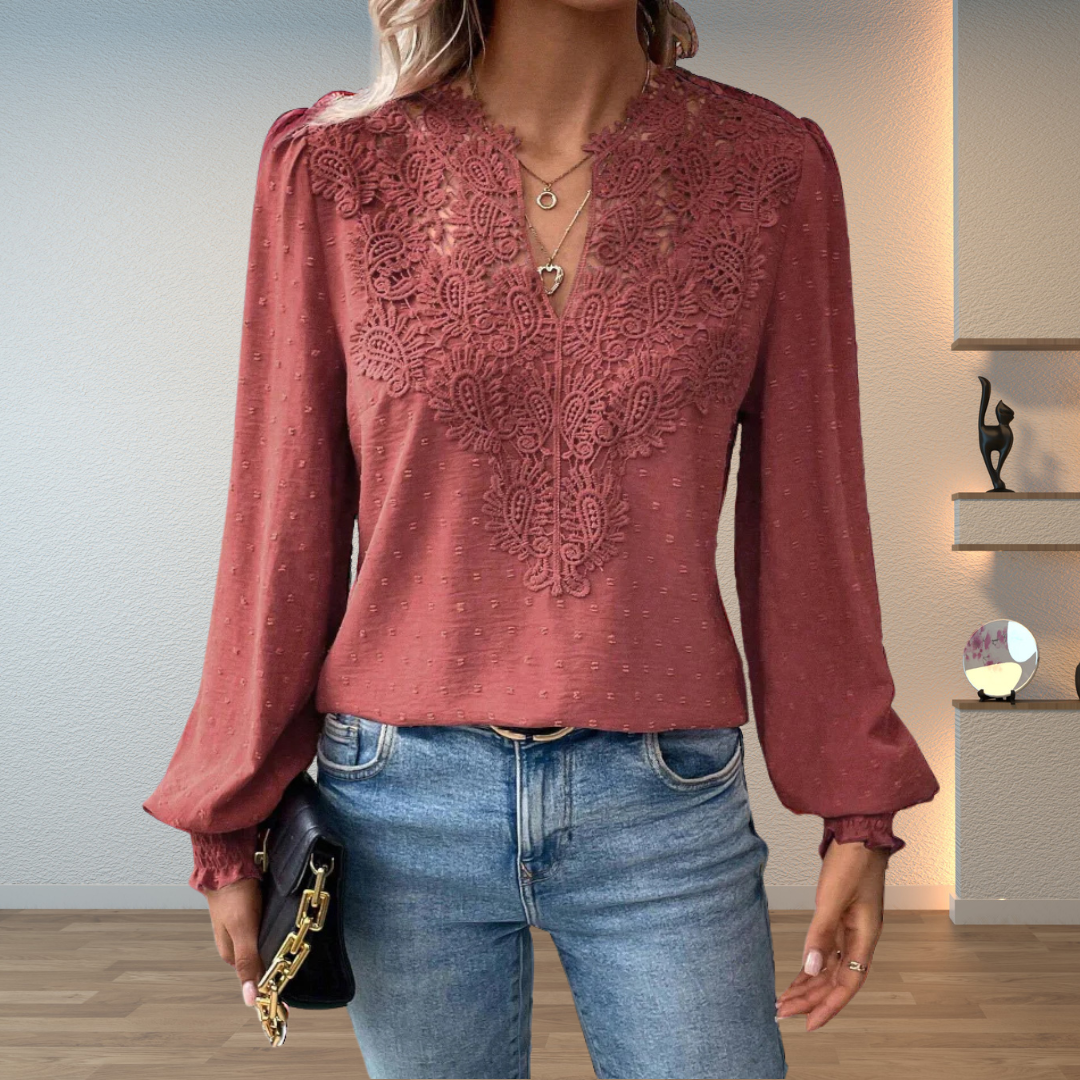 Blouse en Dentelle pour Femme – Manches Longues Coupe Standard
