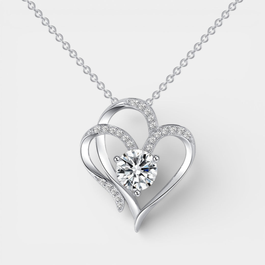 Women's Double Heart Pendant Necklace – Rhinestone Accents