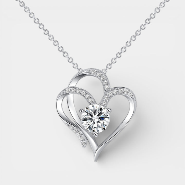Women's Double Heart Pendant Necklace – Rhinestone Accents