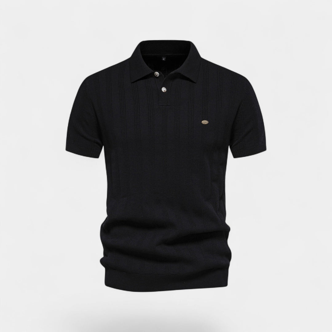 Herre-poloshirt i viskose – strikket poloshirt med korte ærmer og knaplukning ved halsen