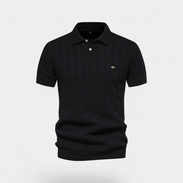 Herre-poloshirt i viskose – strikket poloshirt med korte ærmer og knaplukning ved halsen
