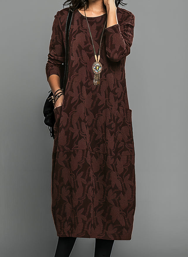Women's A-line midi knit dress – Round neck, loose fit