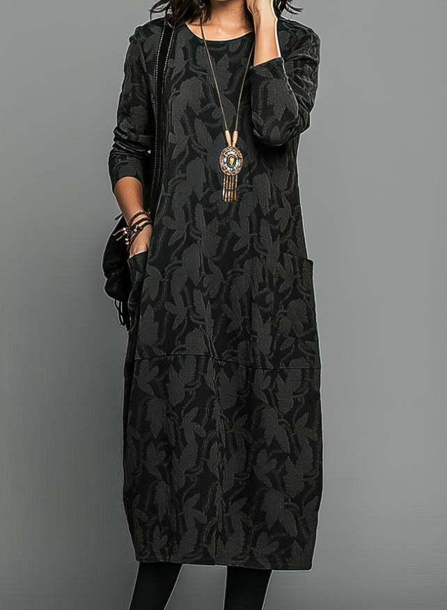 Women's A-line midi knit dress – Round neck, loose fit