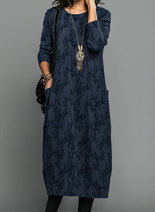 Women's A-line midi knit dress – Round neck, loose fit
