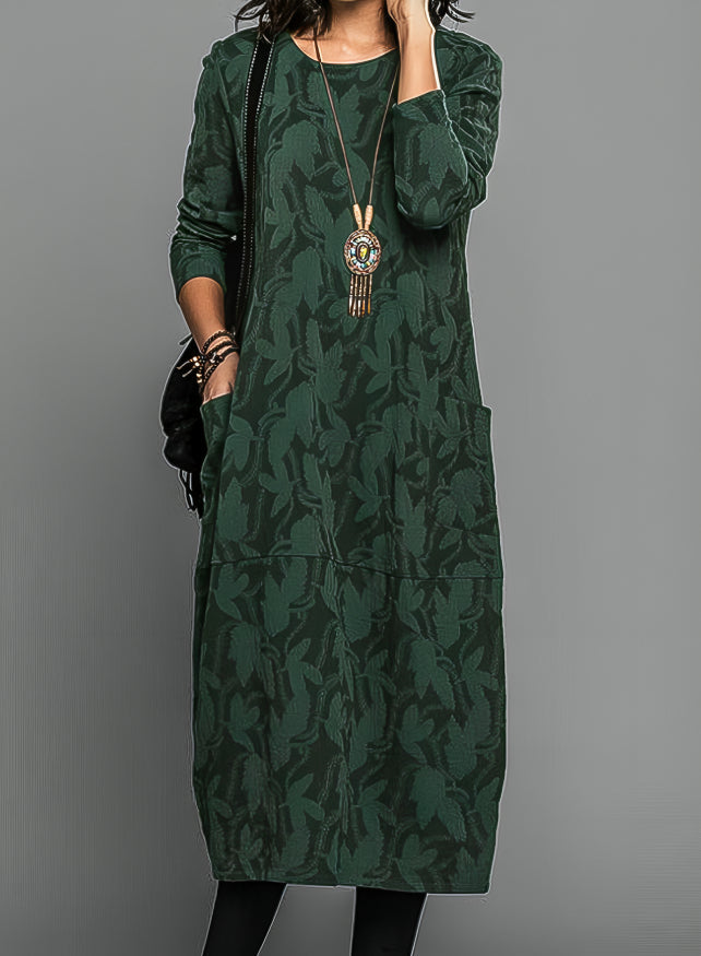 Women's A-line midi knit dress – Round neck, loose fit