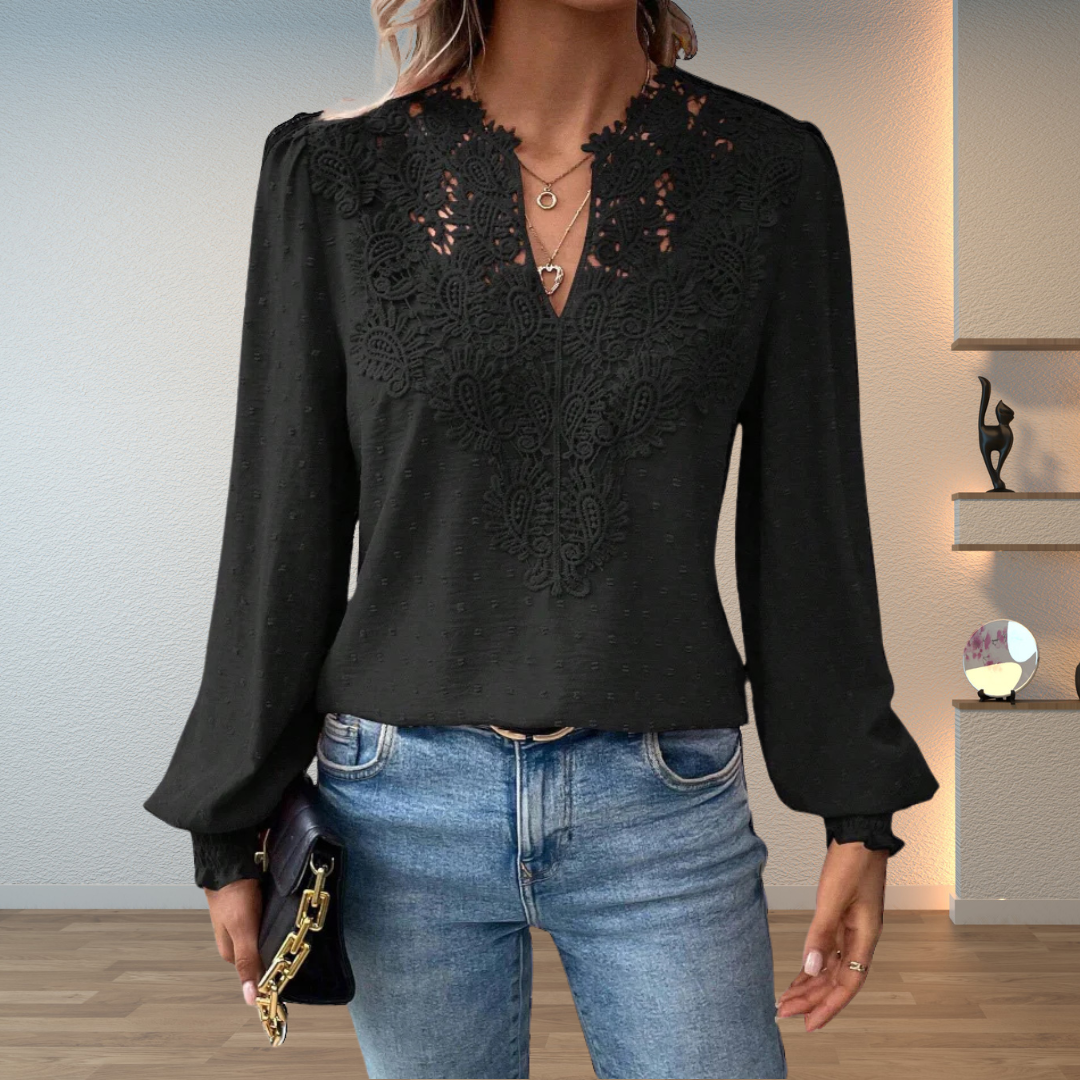 Blouse en Dentelle pour Femme – Manches Longues Coupe Standard