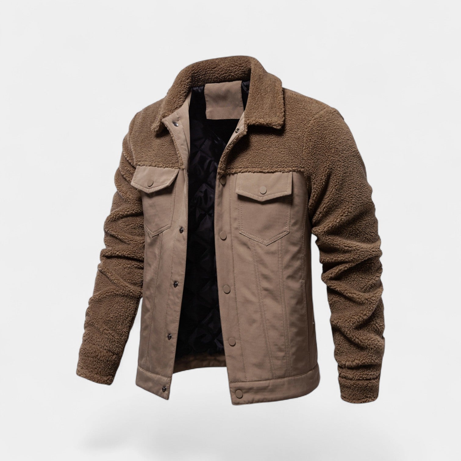 Riche | Veste homme patchwork en laine d’agneau – décontractée, raffinée, silhouette hivernale
