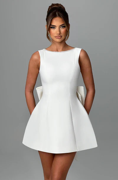 Robe Mini Femme A-Line Dos Nu – Sans Manches Nœud Perlé
