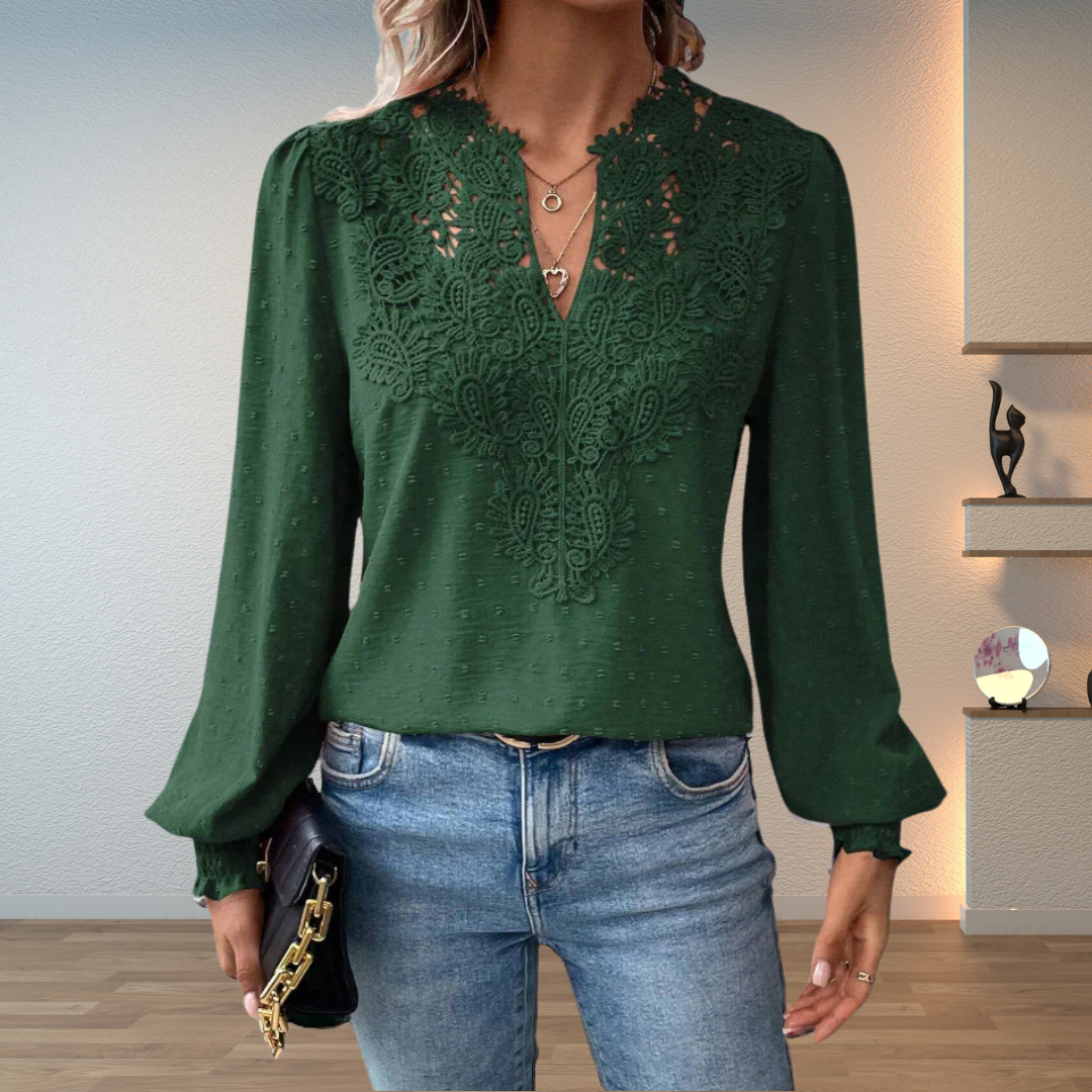 Blouse en Dentelle pour Femme – Manches Longues Coupe Standard