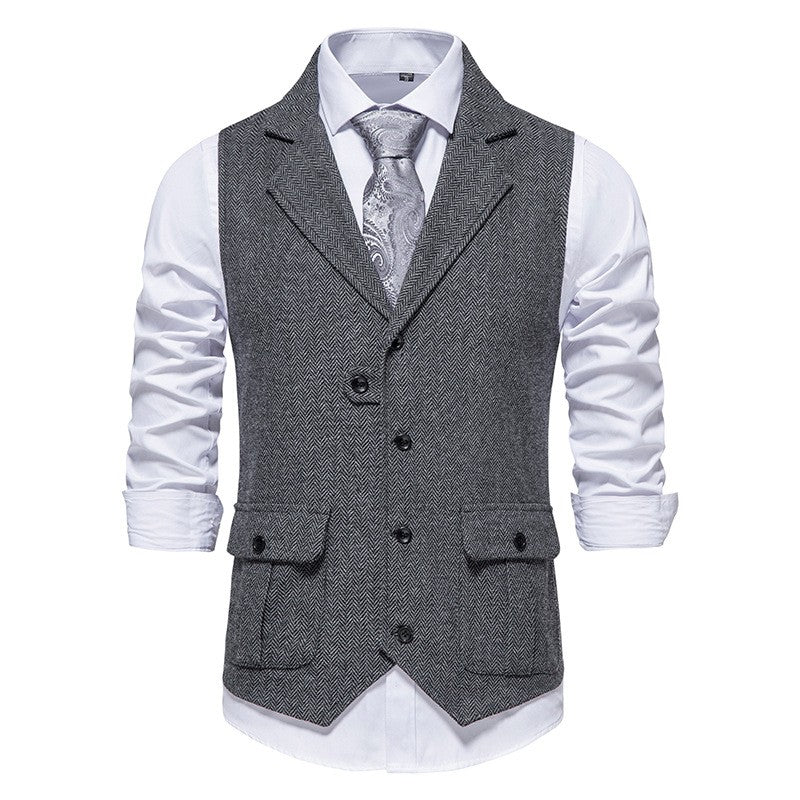 Gilet Homme Coton Motif Chevron – Coupe Ajustée Boutonnage Simple