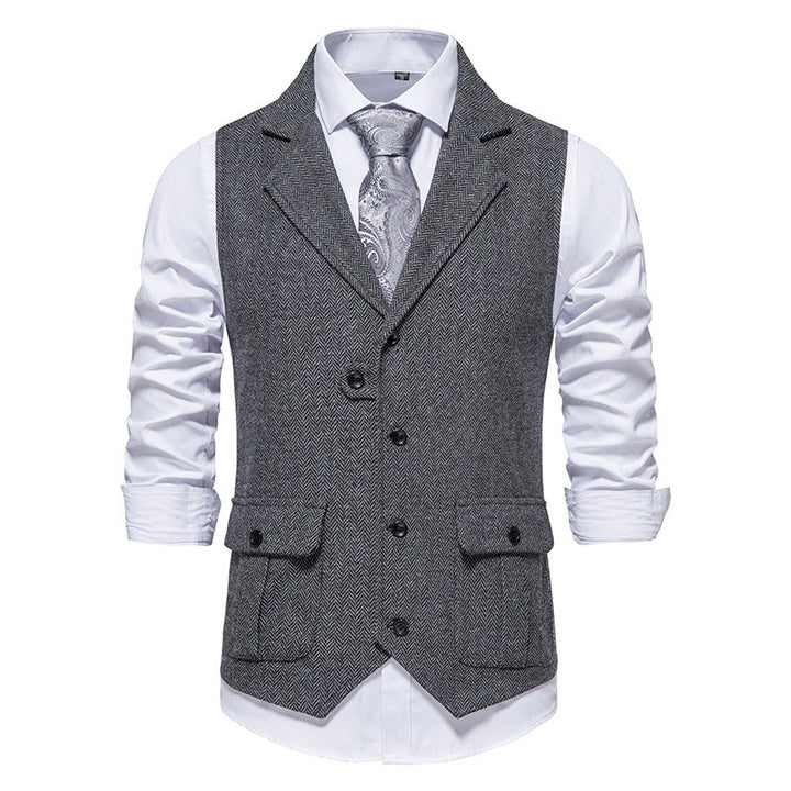 Gilet Homme Coton Motif Chevron – Coupe Ajustée Boutonnage Simple