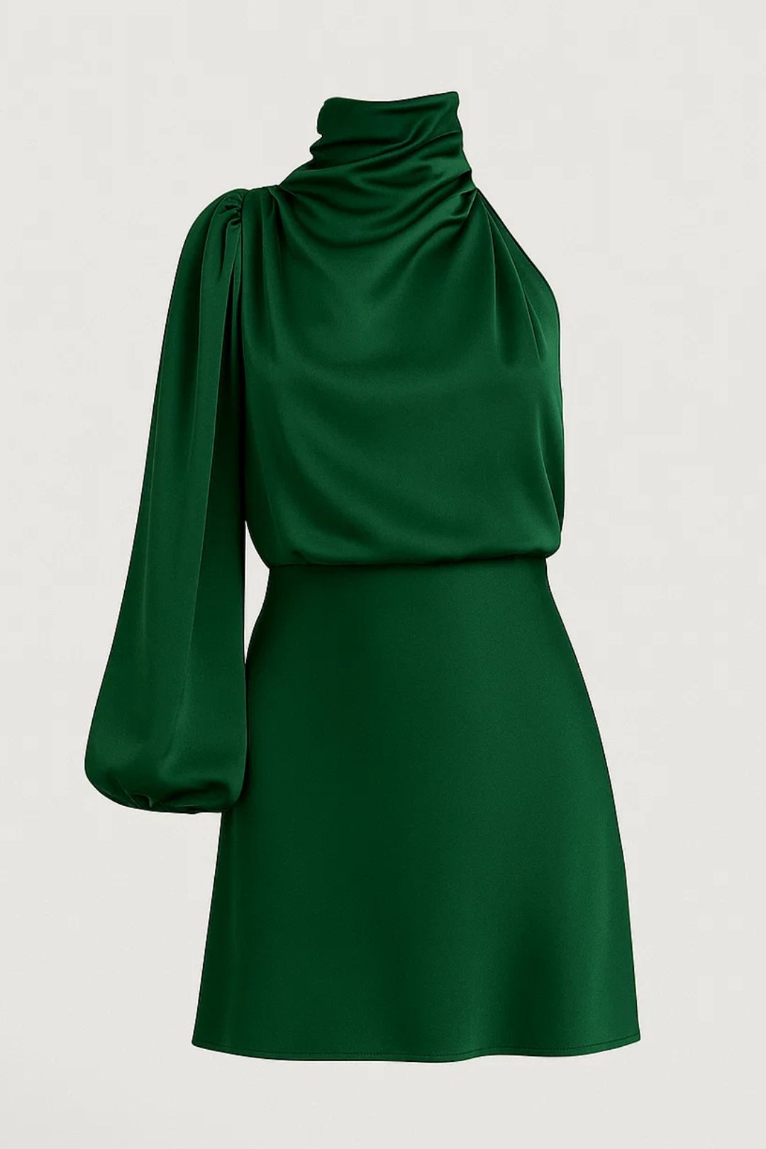 Robe Mini Satinée Femme Une Épaule – Corsage Drapé Coupe Élégante Manche Fluide