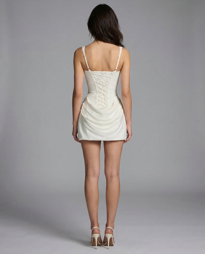 Robe Mini Femme Style Corset – Taille Sculptée Détail Jupe Drapée