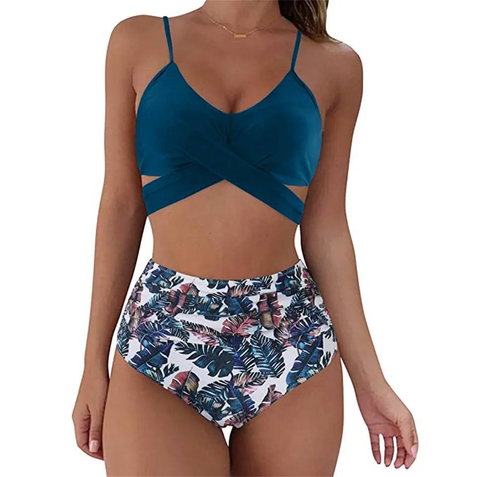 To-delt bikini i nylon til kvinder – høj talje, tætsiddende pasform