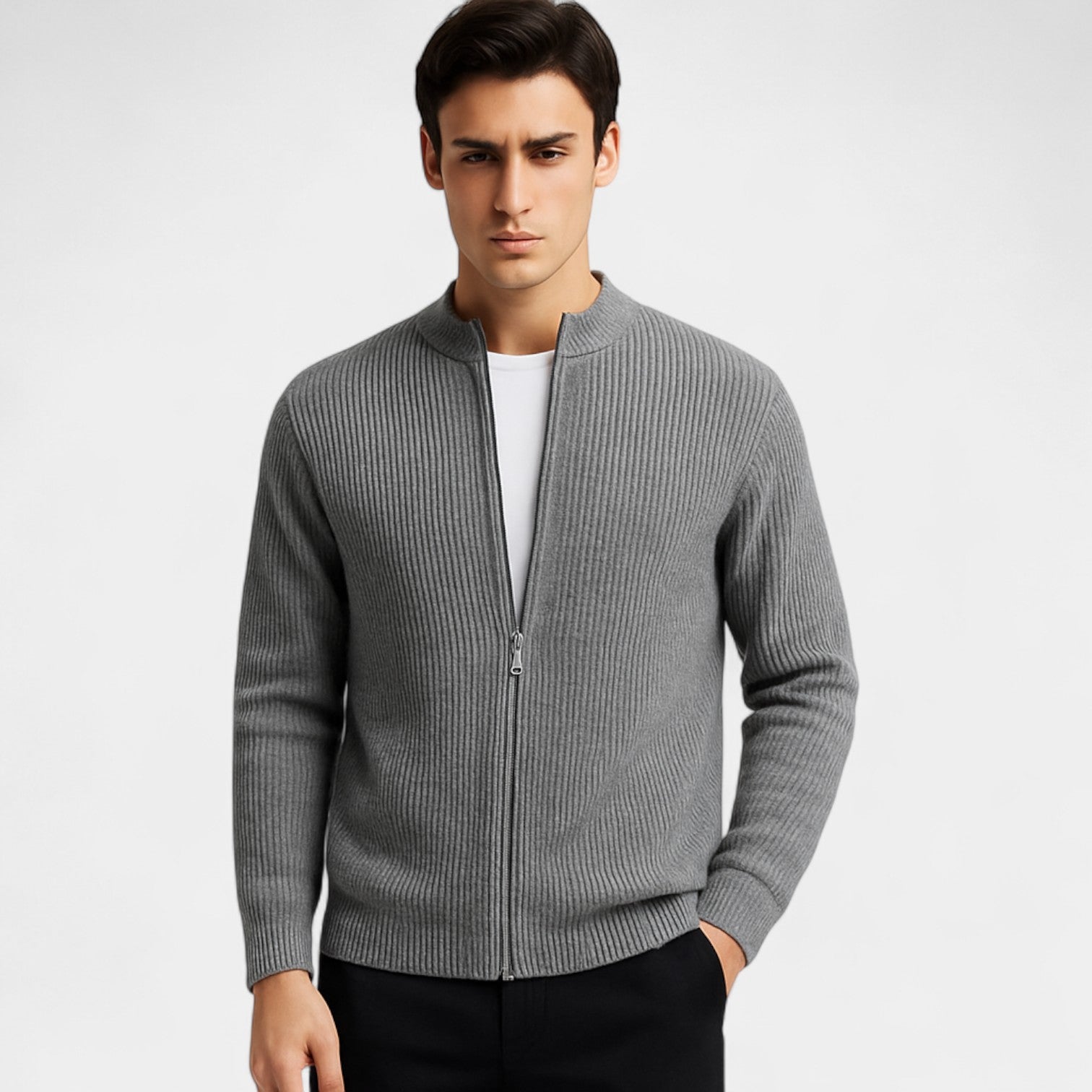 Riche | Cardigan homme maille slim fit – Couche Minimaliste Quotidienne