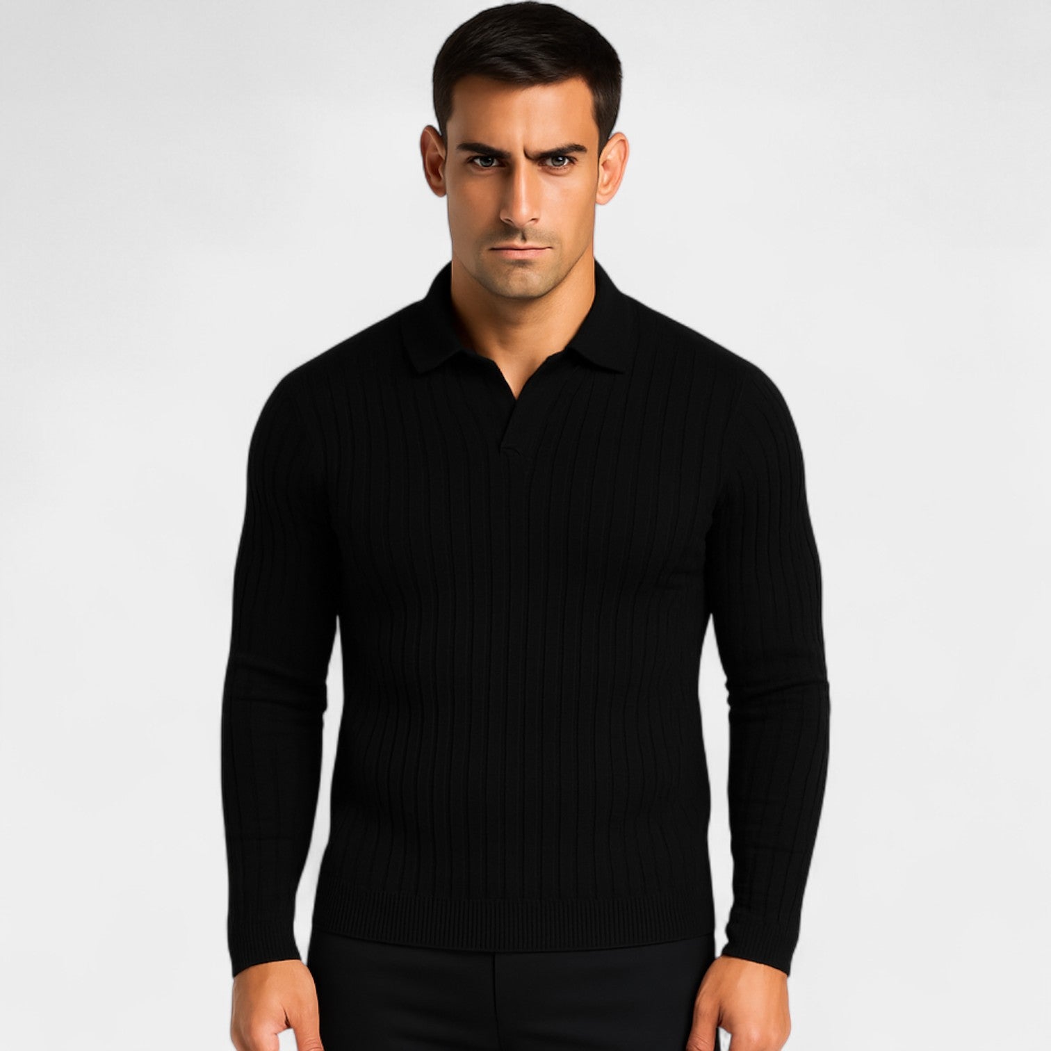 Riche | Polo rayé homme coton manches longues – style coréen minimal