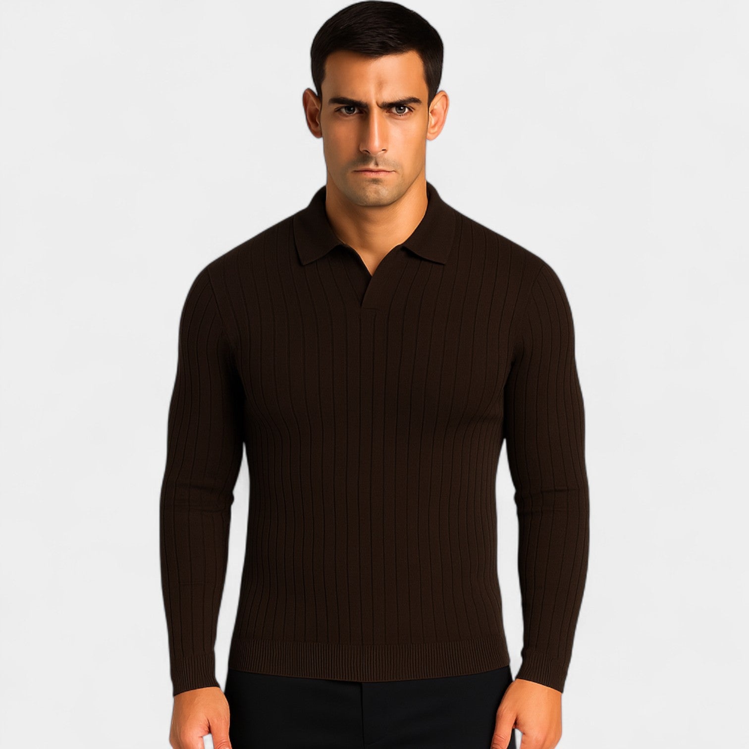 Riche | Polo rayé homme coton manches longues – style coréen minimal