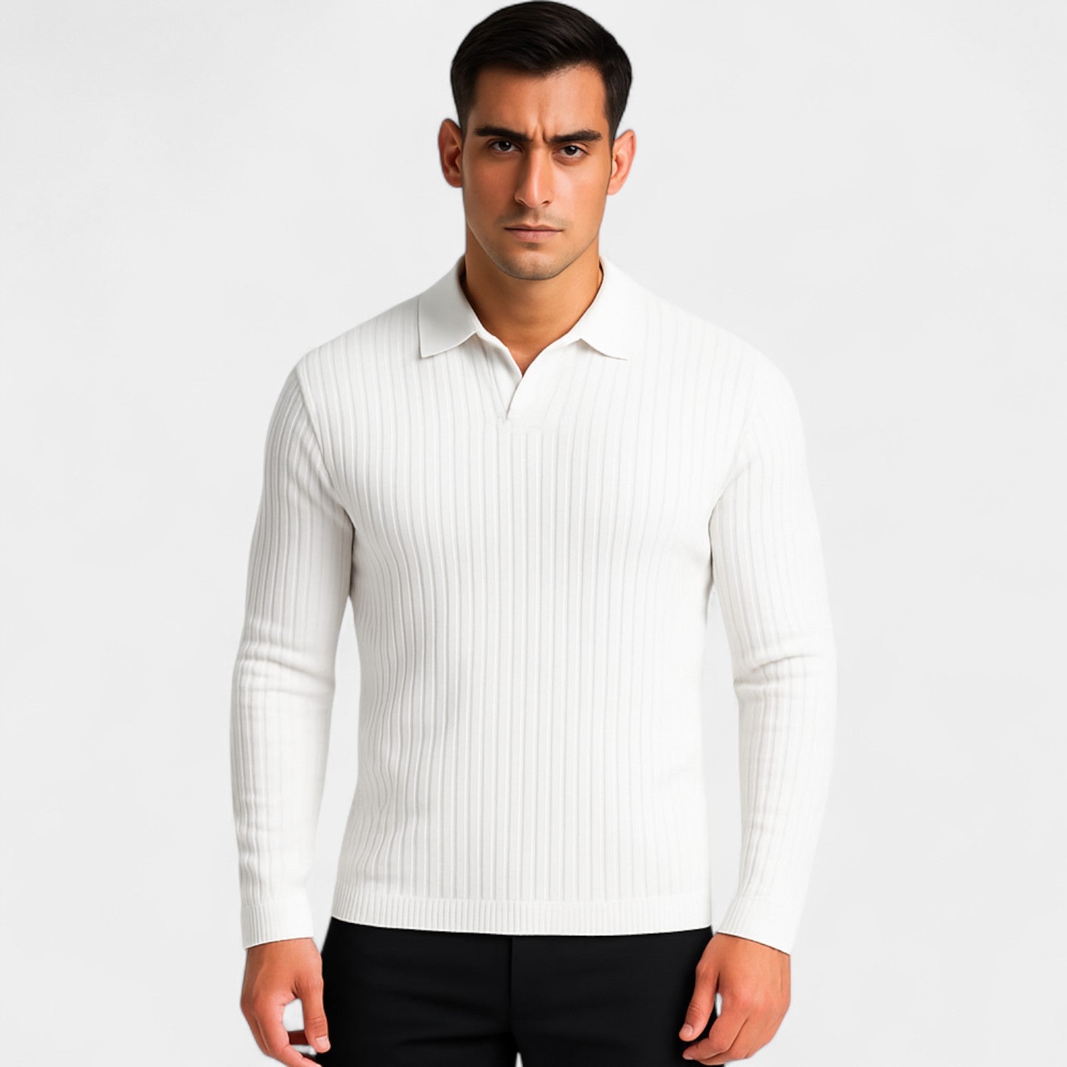 Riche | Polo rayé homme coton manches longues – style coréen minimal