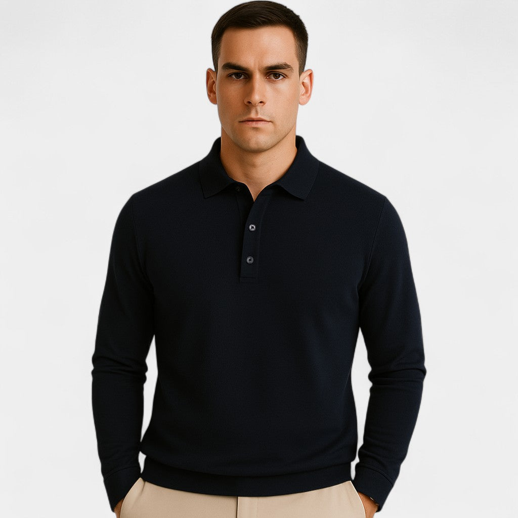 Riche | Polo homme coton manches longues – Coupe minimaliste formelle