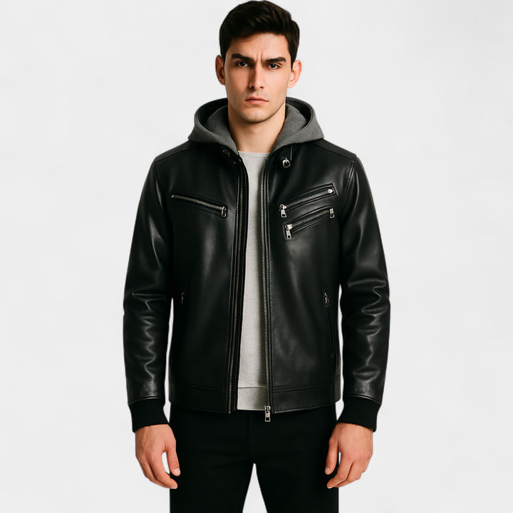Riche | Manteau Homme Cuir avec Col en Fourrure – Veste Hivernale Classique