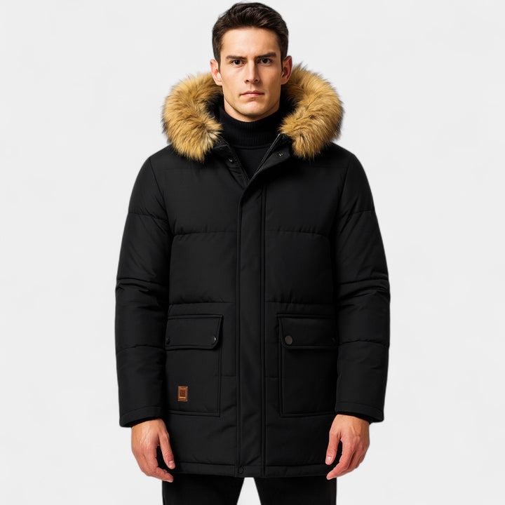 Riche | Men's cotton parka with fleece lining – hood with fur trim