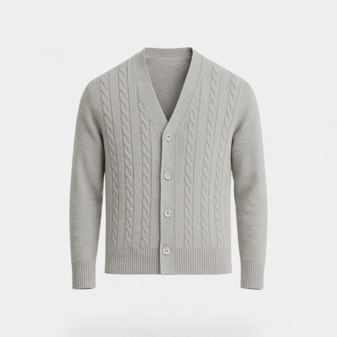 Riche | Herre-cardigan i strikket bomuld med knapper – Koreansk stil, snoet mønster