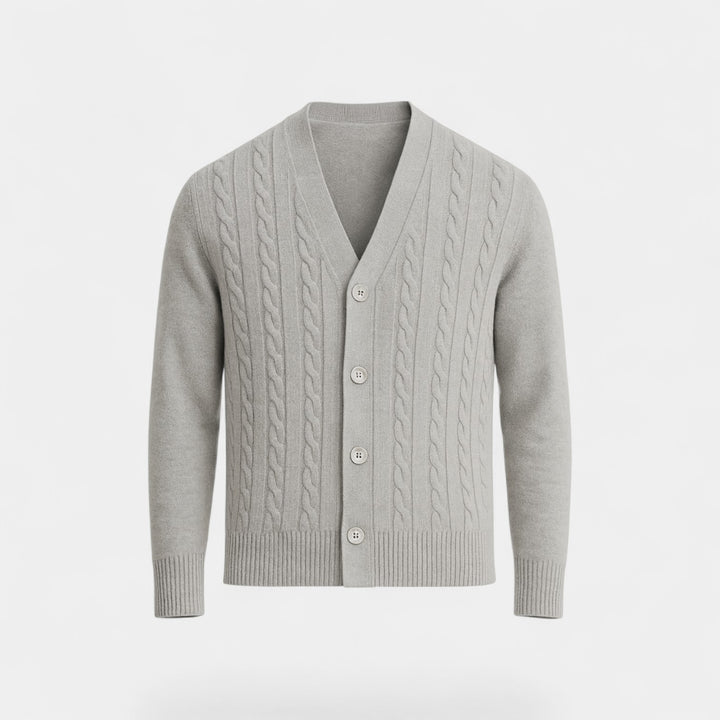 Riche | Herre-cardigan i strikket bomuld med knapper – Koreansk stil, snoet mønster