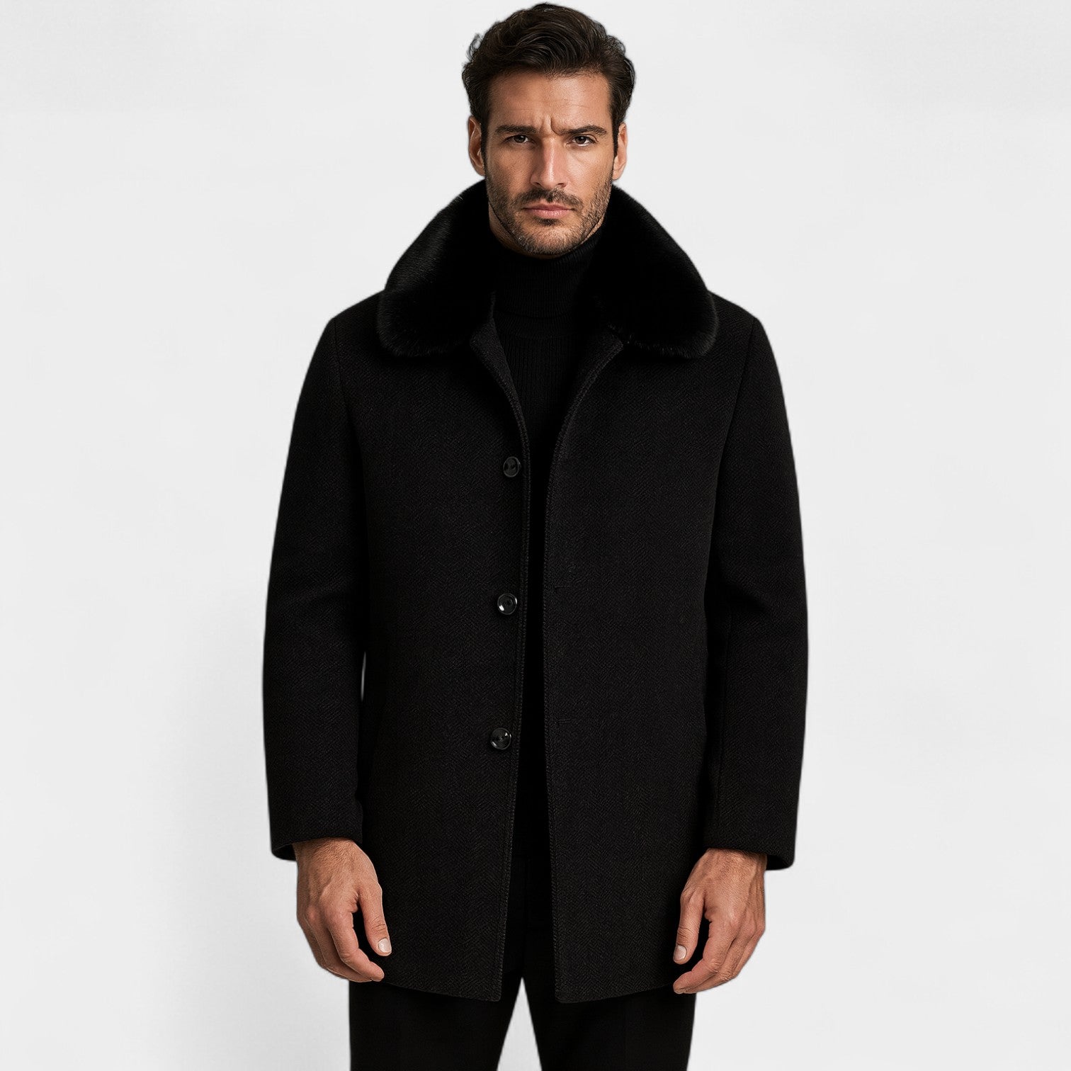 Riche | Manteau trench en laine homme col en fourrure – Élégance hivernale raffinée