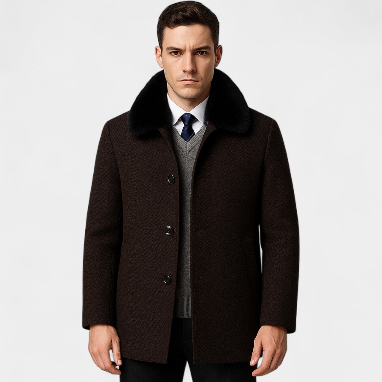 Riche | Manteau trench en laine homme col en fourrure – Élégance hivernale raffinée