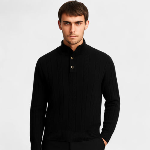 Riche | Pull homme maille torsadée - Boutons quart coupe raffinée