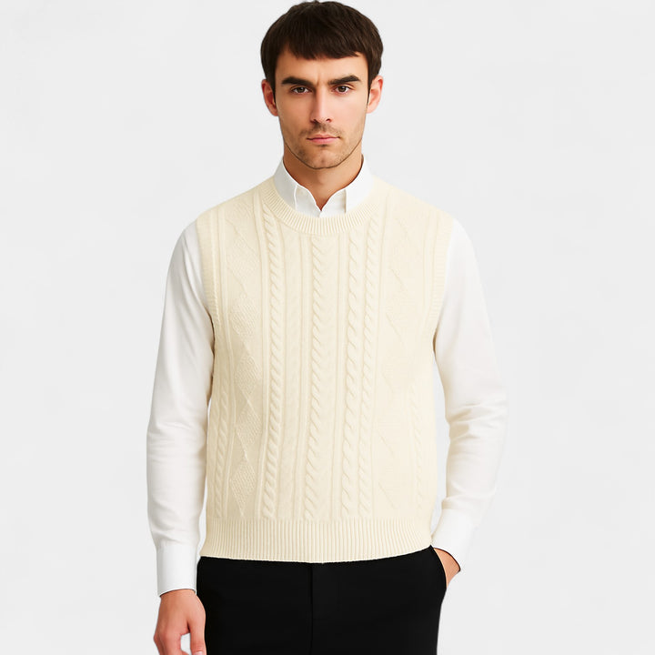 Riche | Men's cable-knit sweater - Quarter-length sleeves with refined buttons