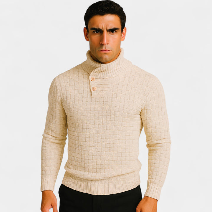 Riche | Col roulé homme coton - Coupe slim détail bouton