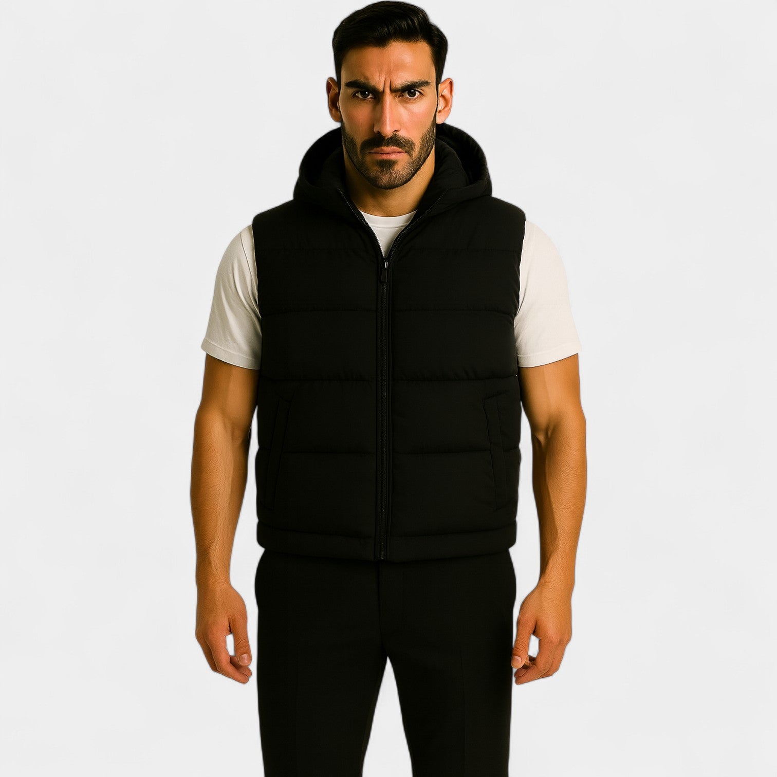 Riche | Gilet sans manches homme coton capuche – thermique épais casual