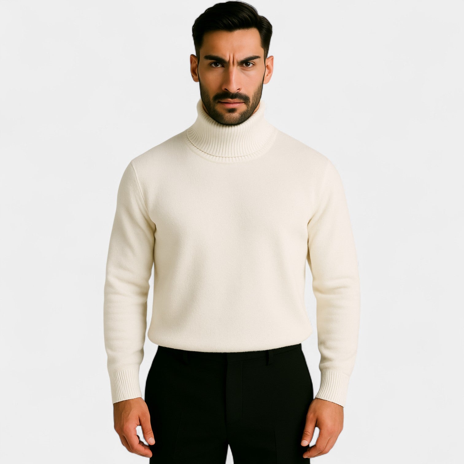 Riche | Pull col roulé homme doublé laine – coupe épaisse velours