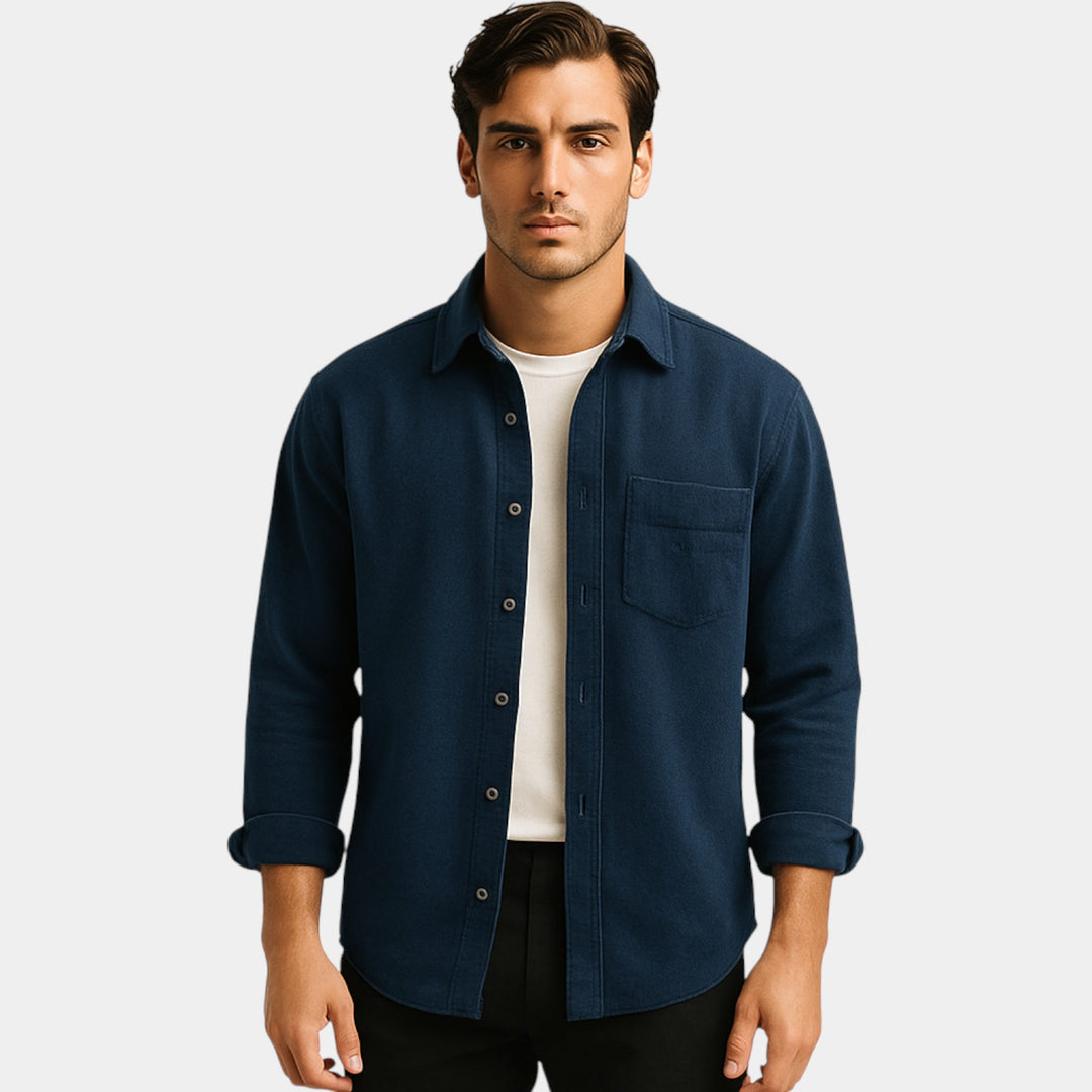 Riche | Men's long-sleeve cotton shirt – brushed, slim-fit, casual