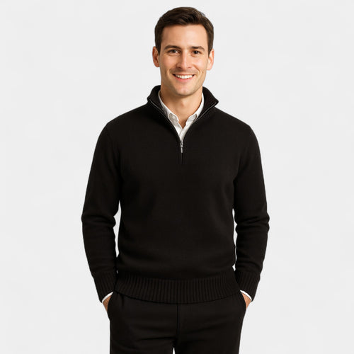 Riche | Pull zippé un quart homme coton mélangé thermique – essentiel hivernal raffiné