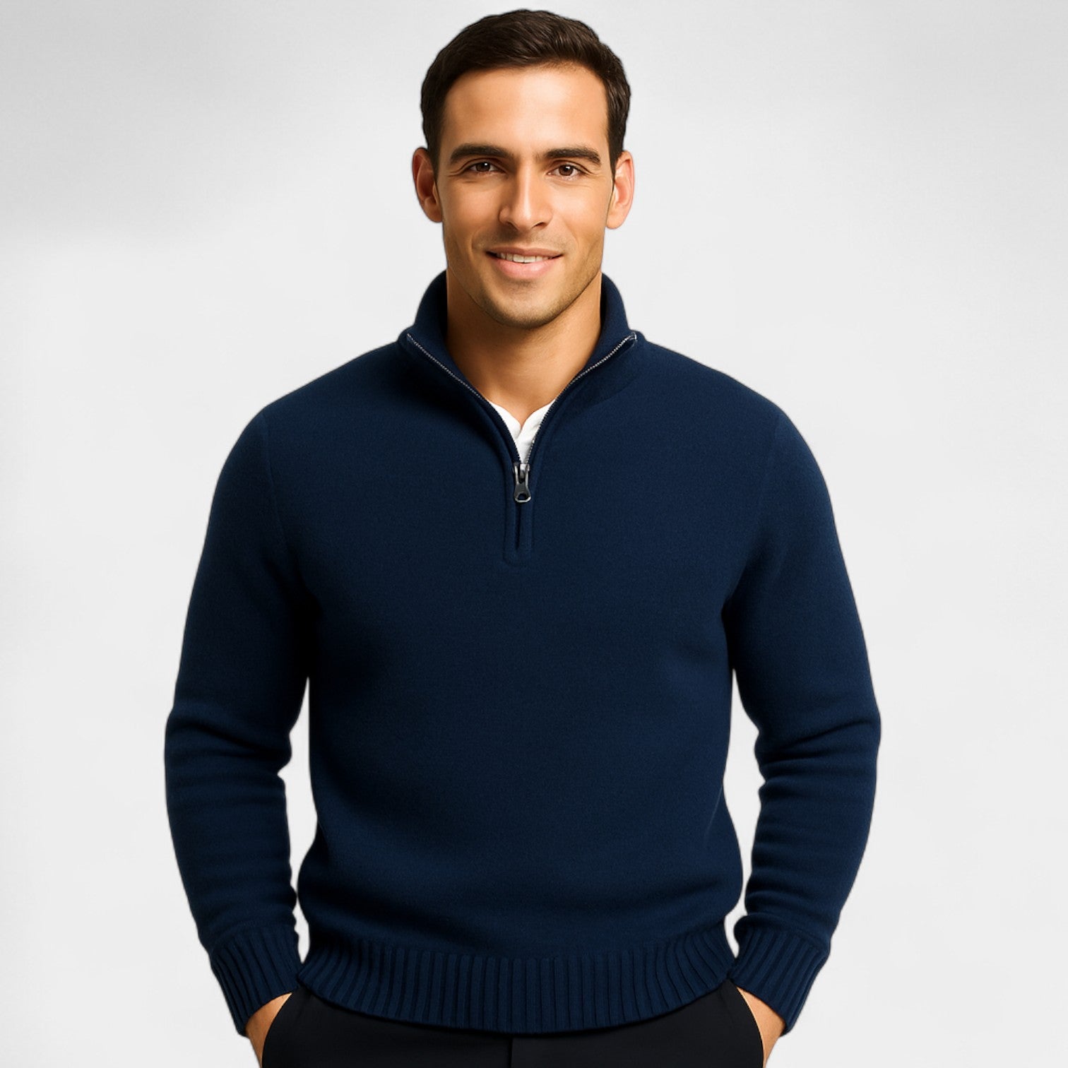Riche | Pull zippé un quart homme coton mélangé thermique – essentiel hivernal raffiné