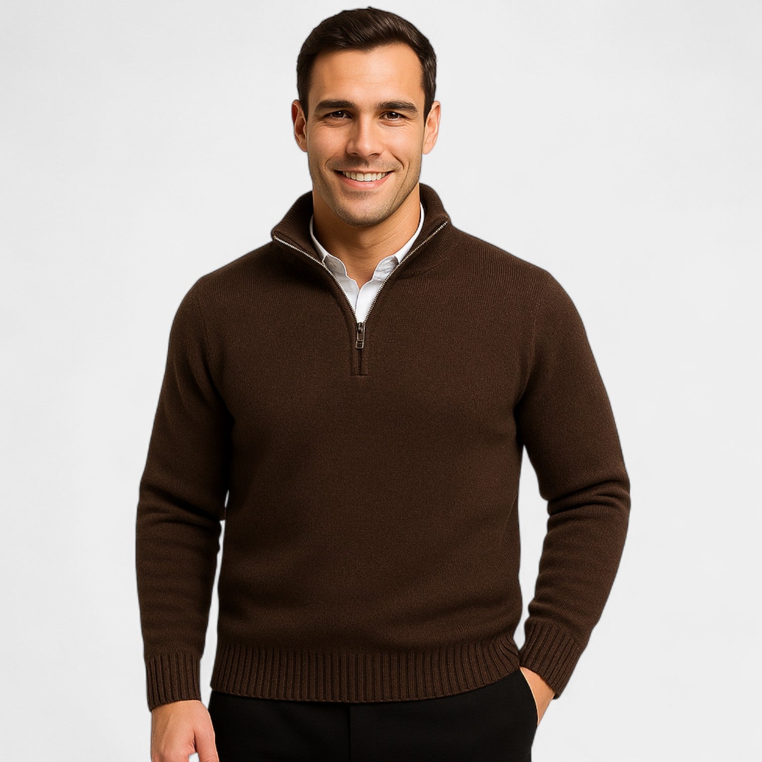 Riche | Pull zippé un quart homme coton mélangé thermique – essentiel hivernal raffiné
