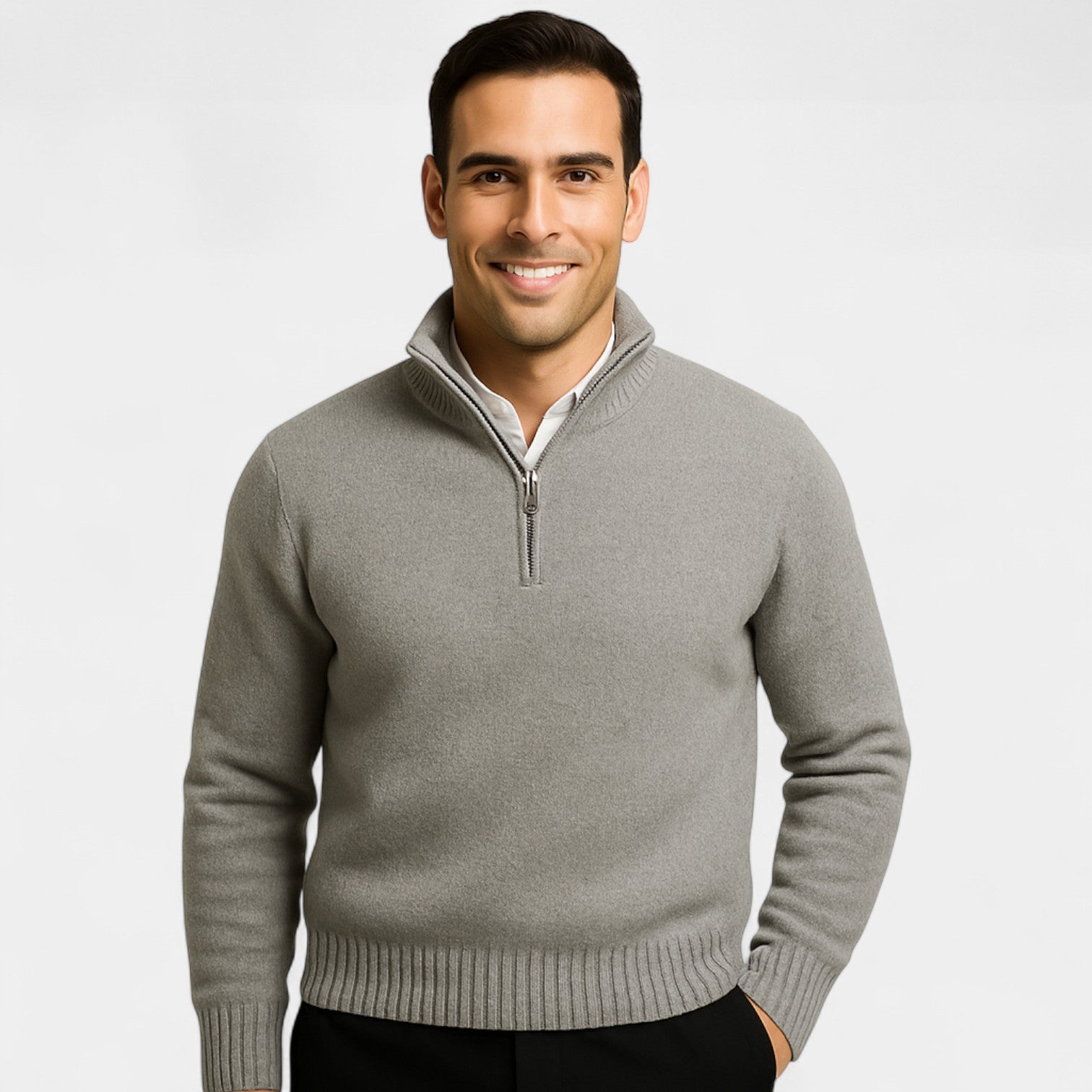 Riche | Pull zippé un quart homme coton mélangé thermique – essentiel hivernal raffiné