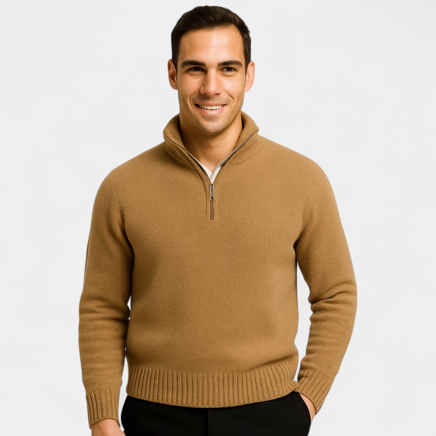 Riche | Pull zippé un quart homme coton mélangé thermique – essentiel hivernal raffiné
