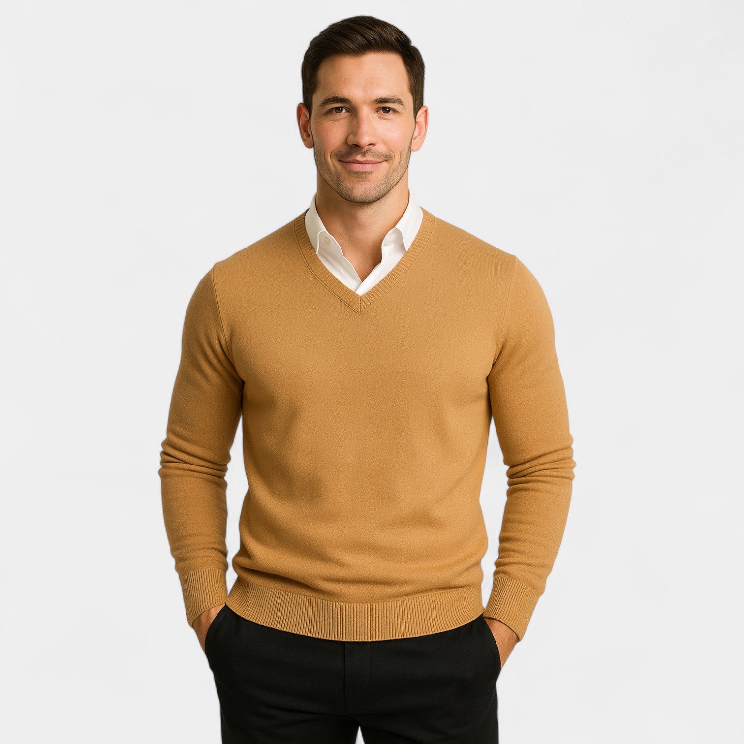 Riche | Pull col V homme – Coupe slim en maille technique