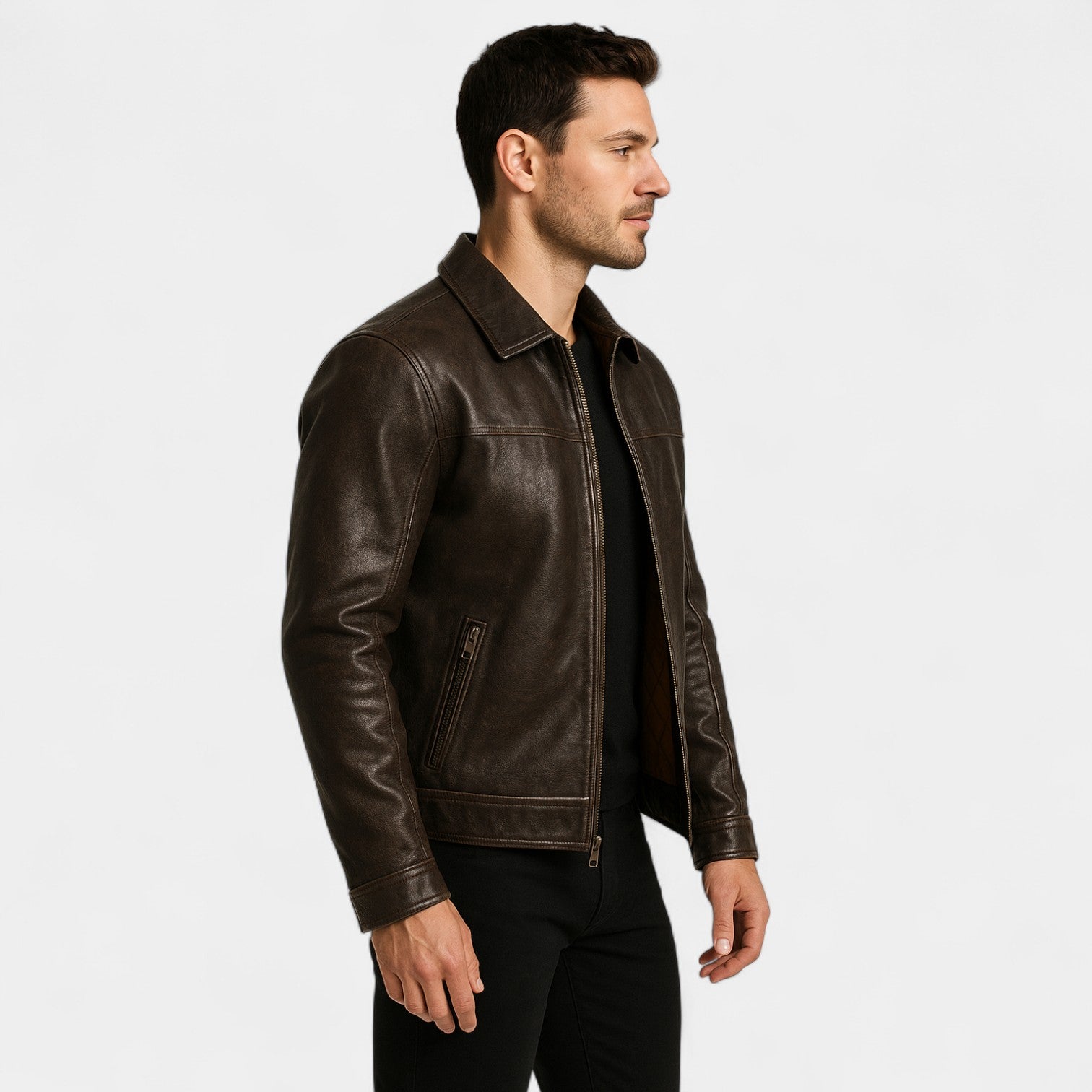 Riche | Veste homme cuir de vachette mate vintage – raffinée, affirmée, silhouette quotidienne