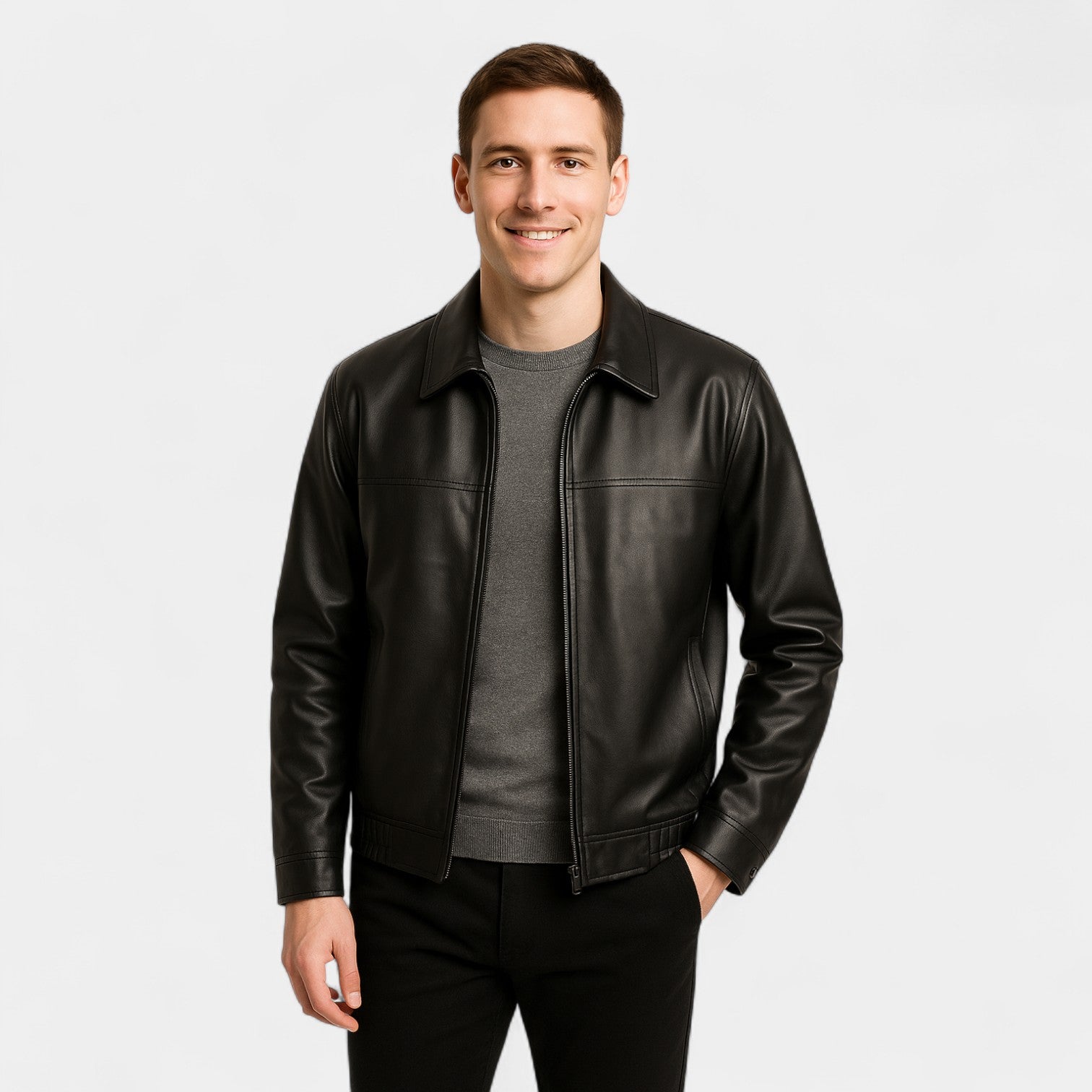 Riche | Veste homme en cuir rétro slim – élégante, raffinée, allure intemporelle