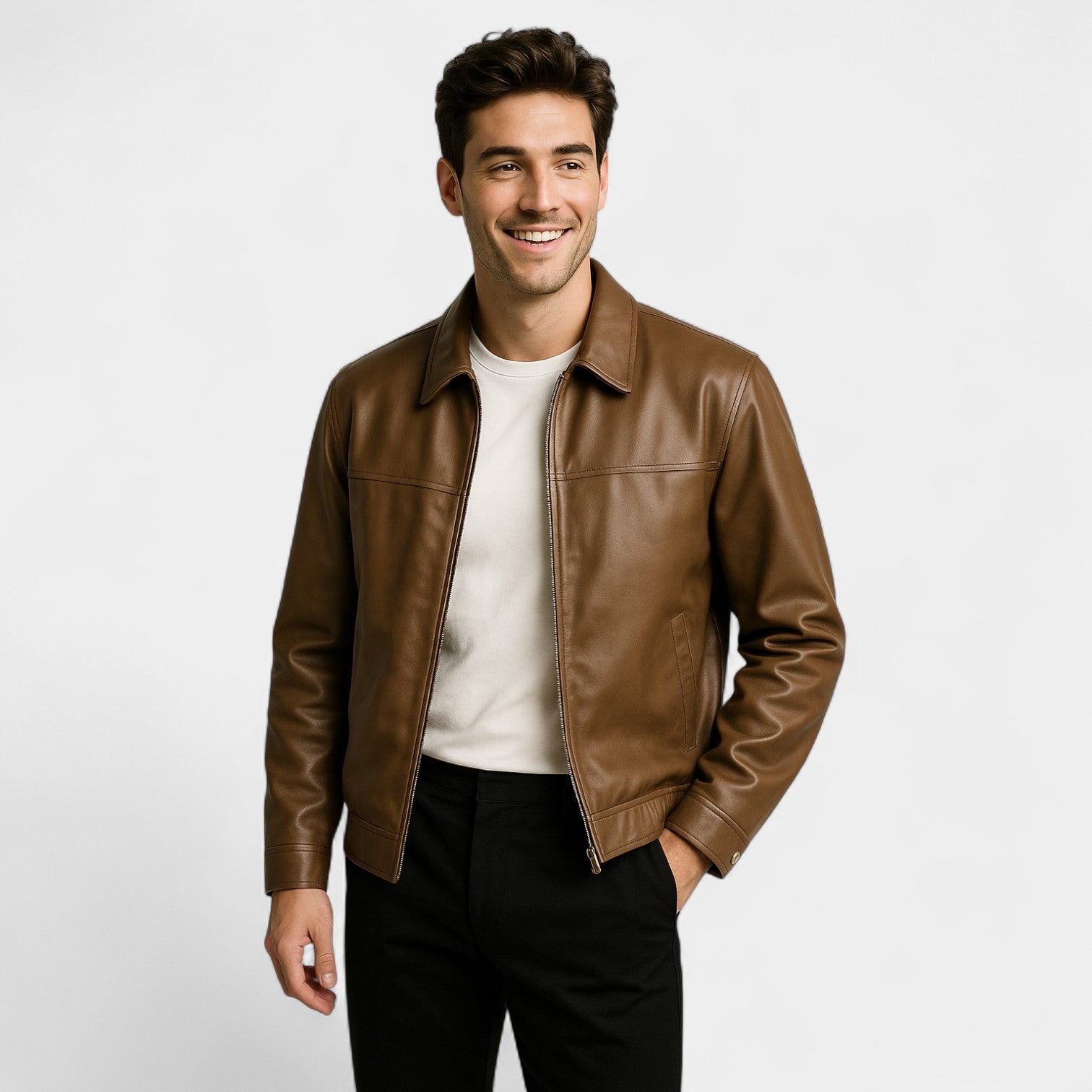 Riche | Veste homme en cuir rétro slim – élégante, raffinée, allure intemporelle