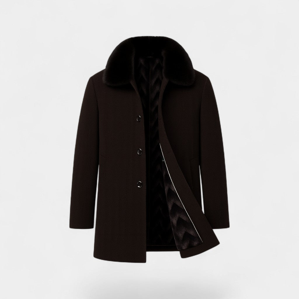 Riche | Manteau trench en laine homme col en fourrure – Élégance hivernale raffinée