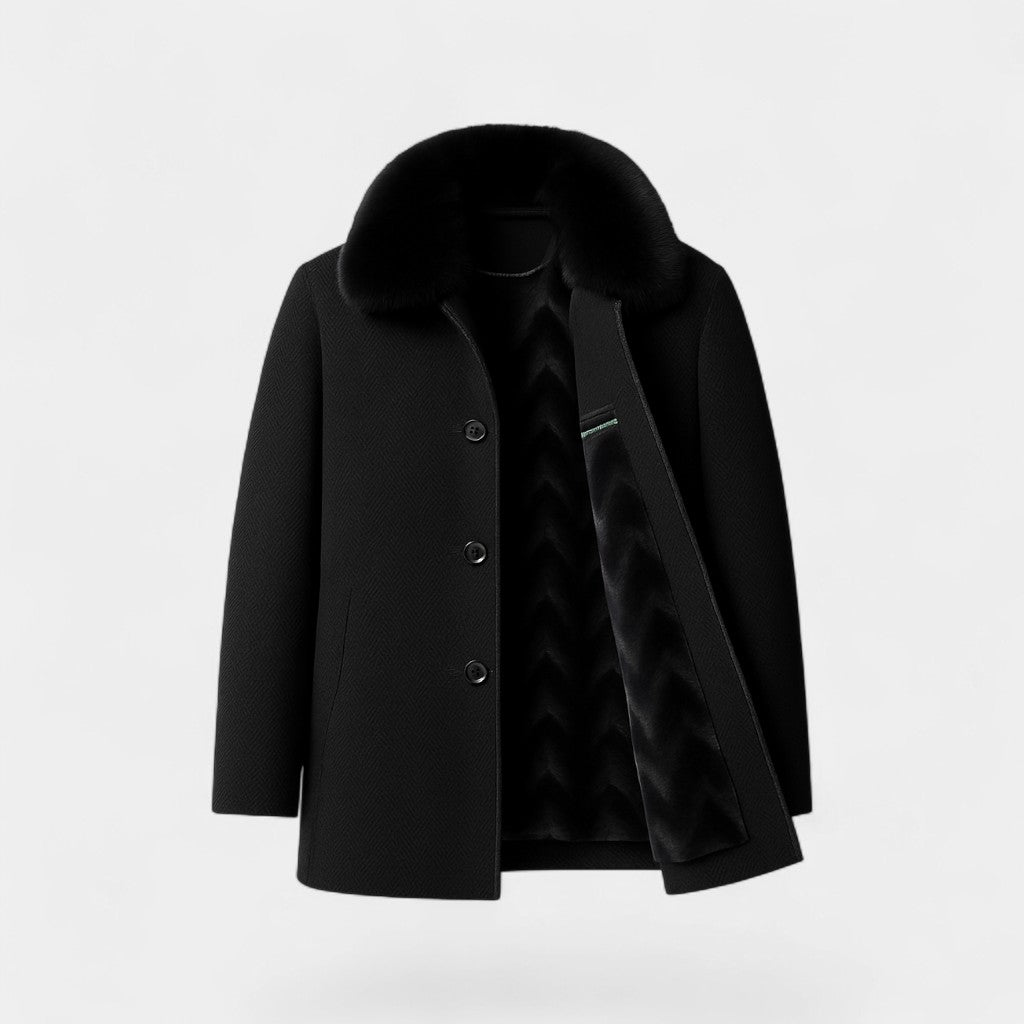 Riche | Manteau trench en laine homme col en fourrure – Élégance hivernale raffinée