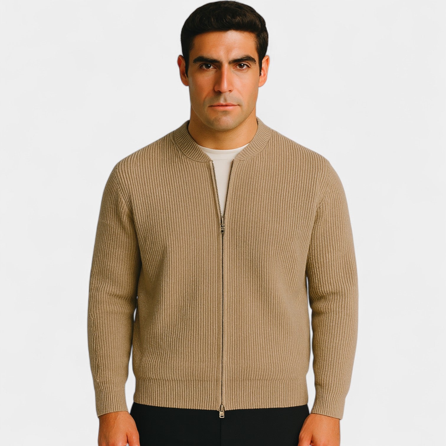 Riche | Cardigan Tricoté Homme Coton Mélangé – Double Zip Coupe Minimaliste
